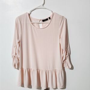 APT 9 RIBBED 3/4 SLEEVE PEPLUM top/blousw Women's PALE PINK